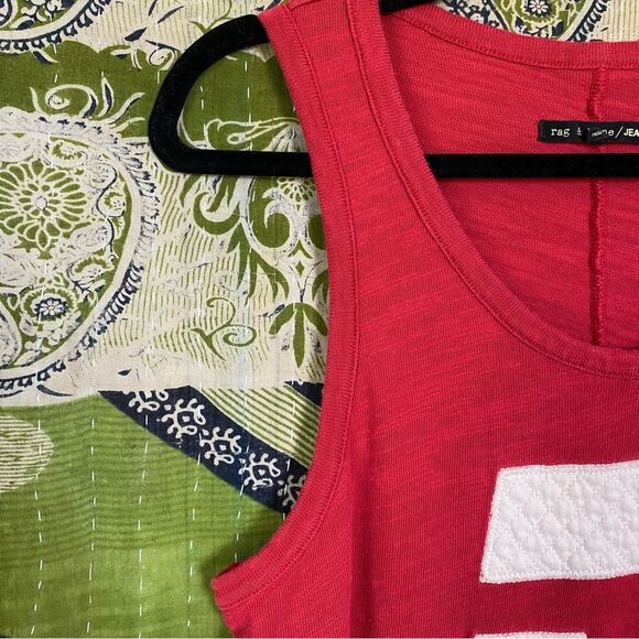 Rag & Bone/ JEAN Red Cast Number "5" Applique Tank Top Size Medium - Picture 8 of 15